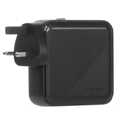 Targus PowerElite 100W GaN charger fitted with the UK plug head