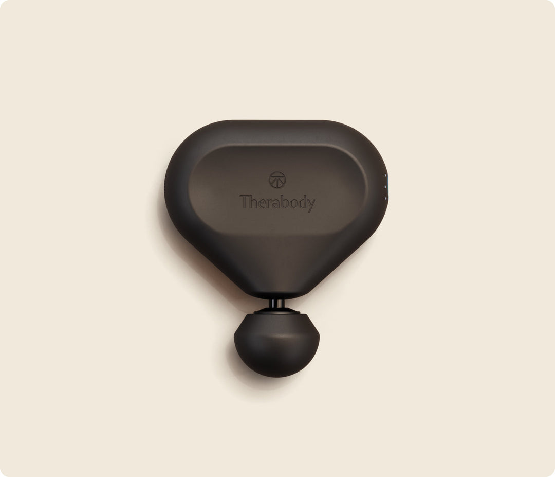 Therabody Theragun Mini 2nd Gen massage gun in black with the Standard Ball attachment, front view