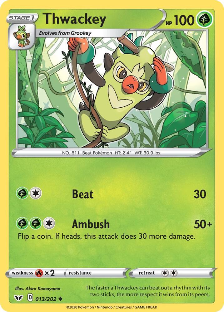 Thwackey 013/202 Uncommon Pokémon card - Sword & Shield Base Set