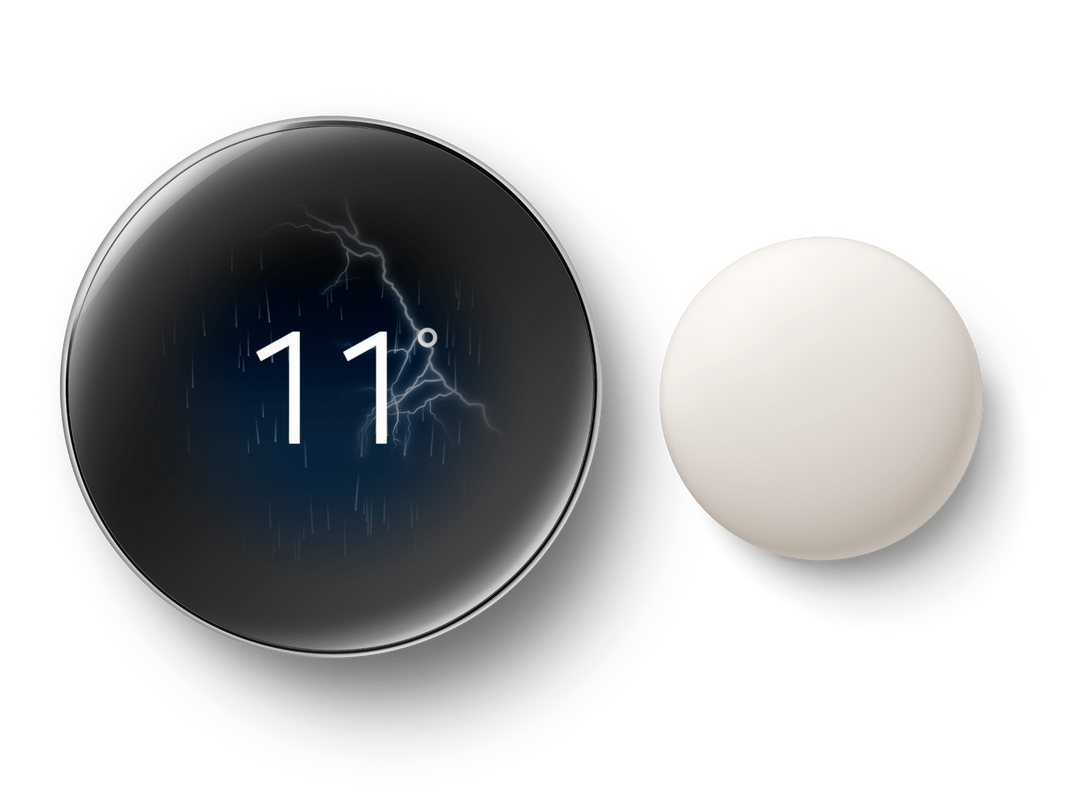 Google Nest Learning Thermostat 4th gen in Polished Silver with Nest Temperature Sensor, front view showing the borderless display