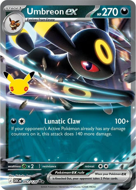 Umbreon ex #092/128 HOLO RR - 30th Celebration Mega Evolution Pokemon 2026