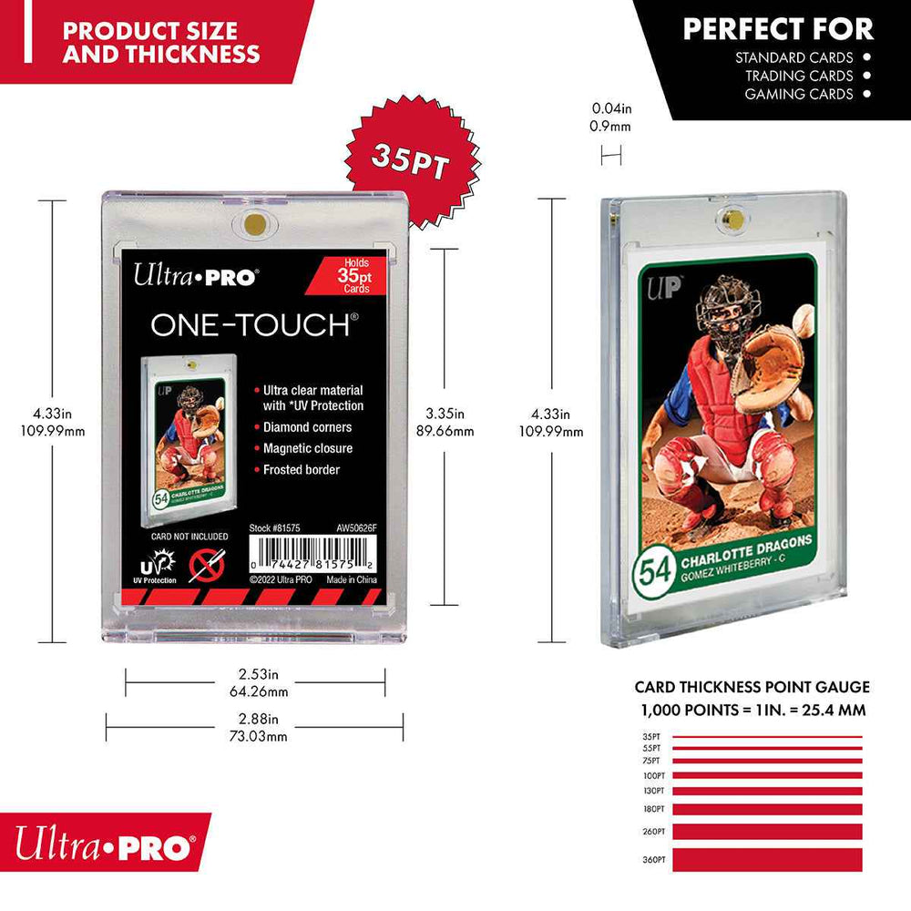 Ultra PRO ONE-TOUCH 35PT Magnetic Holder: size and thickness chart