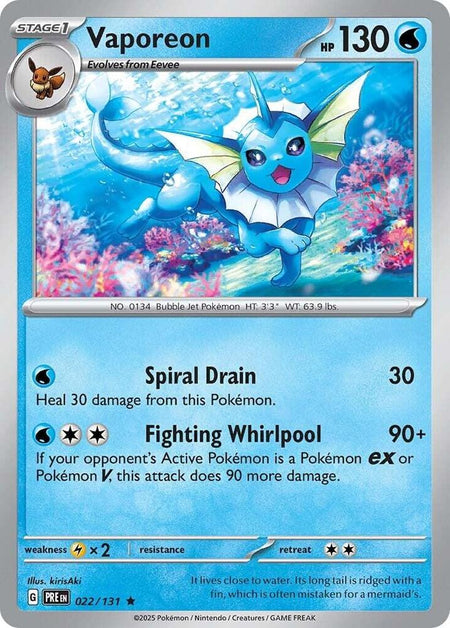 Vaporeon #022/131 HOLO R - Prismatic Evolutions Scarlet & Violet Pokemon 2025
