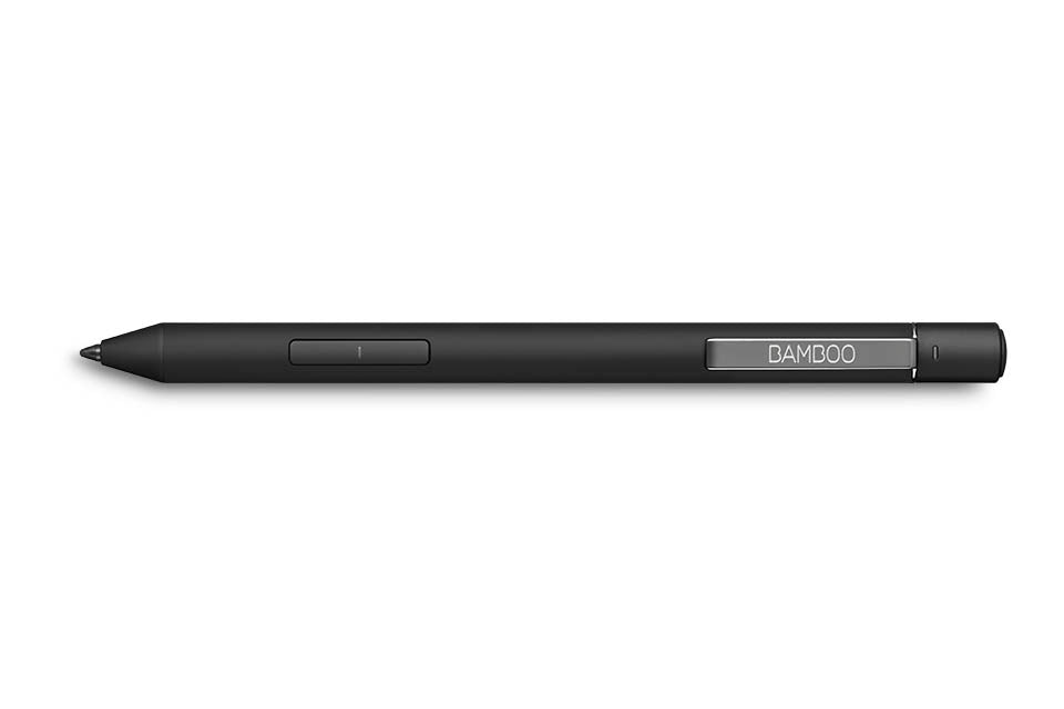 Wacom Bamboo Ink Plus smart stylus in black, angled side view