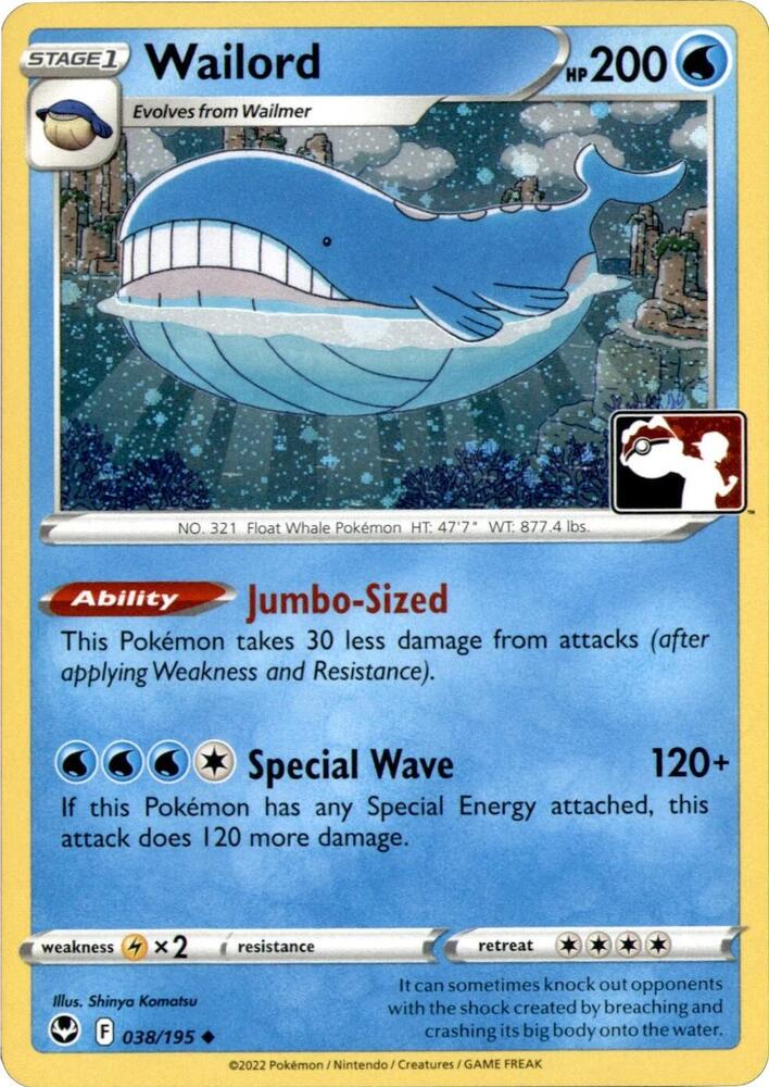 Wailord 038/195 Uncommon Prize Pack Pokémon card - Silver Tempest