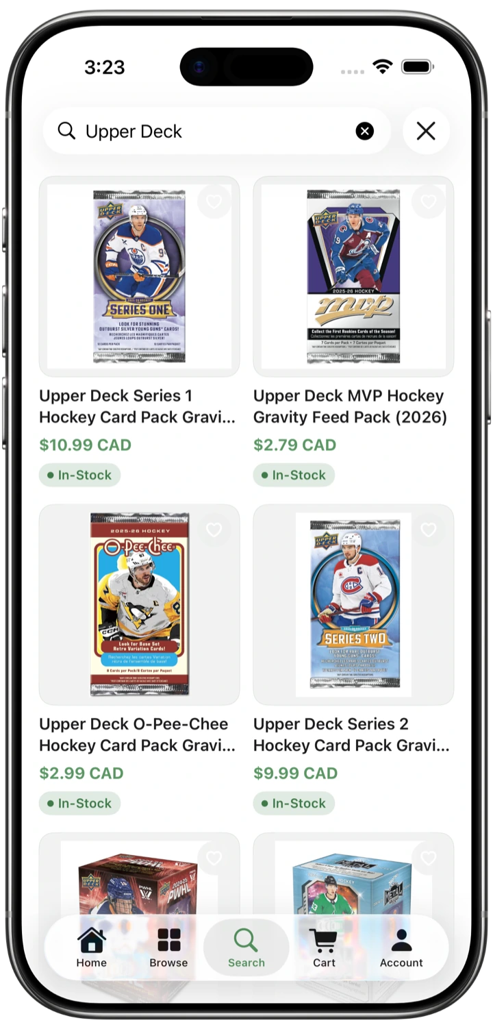 Search. Cart. Checkout. — app screenshot
